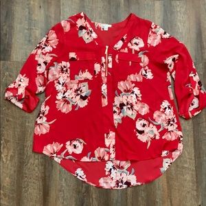 Lightweight, sheer floral blouse.